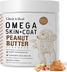 Chew + Heal Peanut Butter Omega Skin + Coat Supplement for Dogs, 180 count