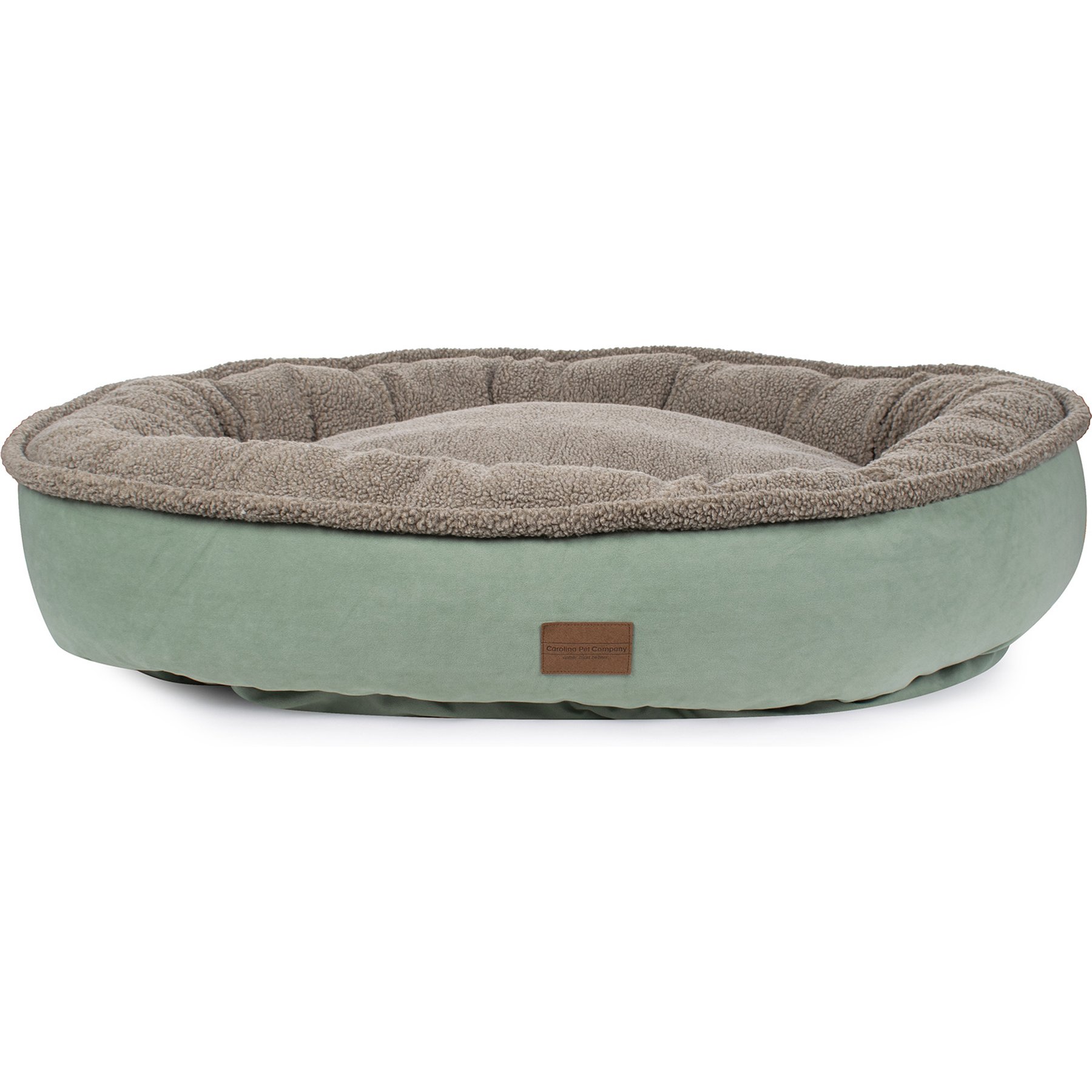 Carolina Pet Microfiber & Tipped Berber Comfy Cup Bolster Dog Bed with Removable Cover, Sage, Large