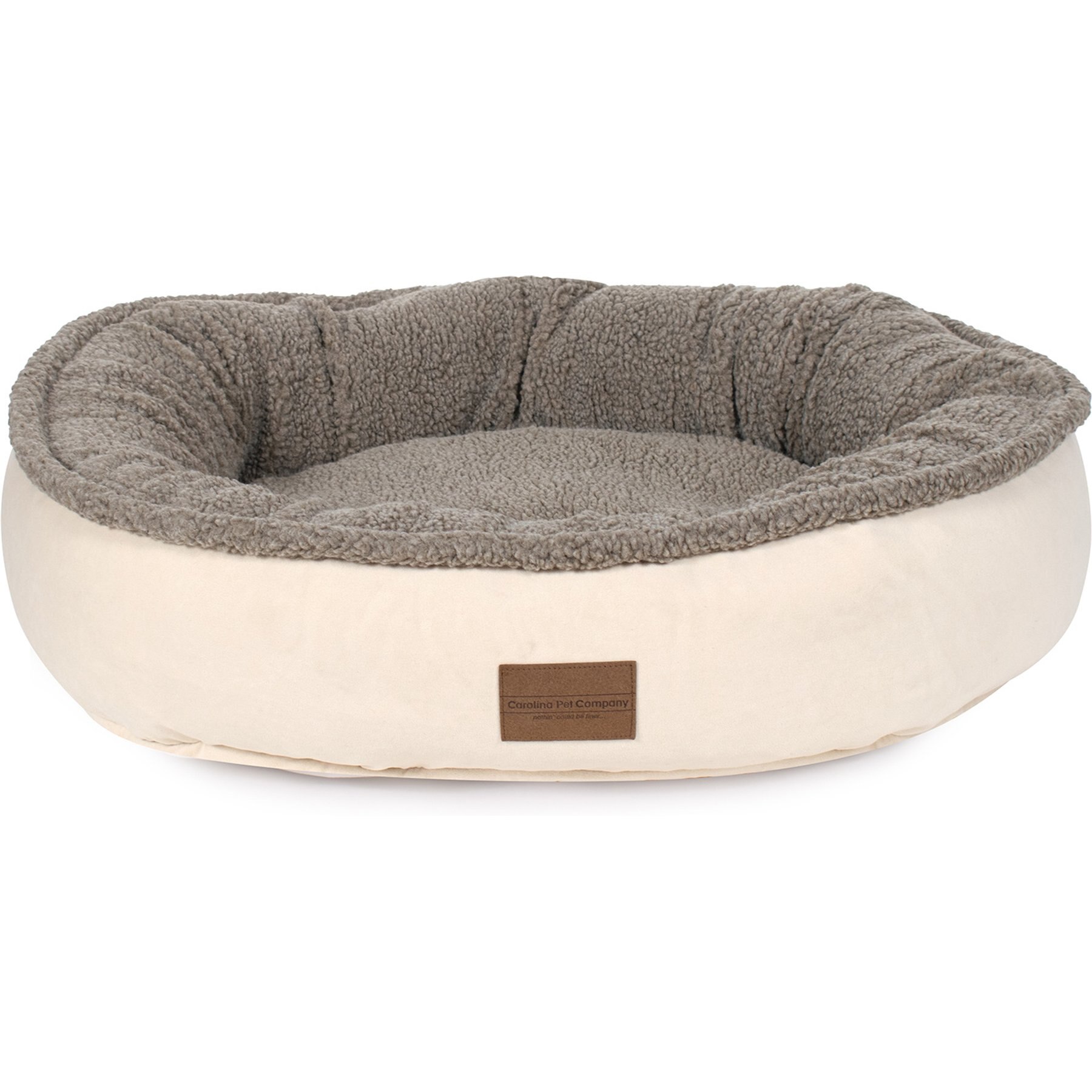 Carolina Pet Microfiber & Tipped Berber Comfy Cup Bolster Dog Bed with Removable Cover, Tan, Small