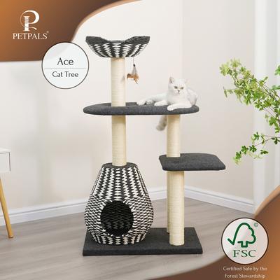 Show full view: Petpals 49-in 4-Level Multi-Activity Cat Tree with Felt Perches, Black/White slide 9 of 10
