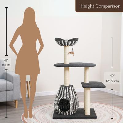 Show full view: Petpals 49-in 4-Level Multi-Activity Cat Tree with Felt Perches, Black/White slide 8 of 10