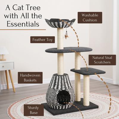 Show full view: Petpals 49-in 4-Level Multi-Activity Cat Tree with Felt Perches, Black/White slide 3 of 10