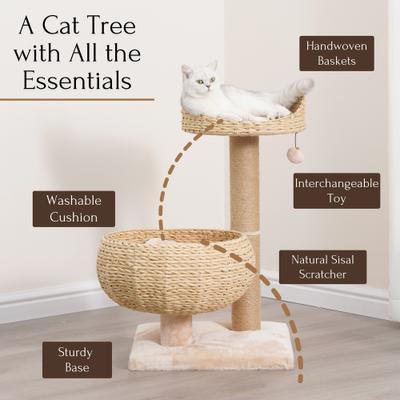 Show full view: Petpals 29-in Cat Tree with Basket Perches & Scratching Post, Beige slide 3 of 10
