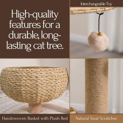 Show full view: Petpals 29-in Cat Tree with Basket Perches & Scratching Post, Beige slide 5 of 10