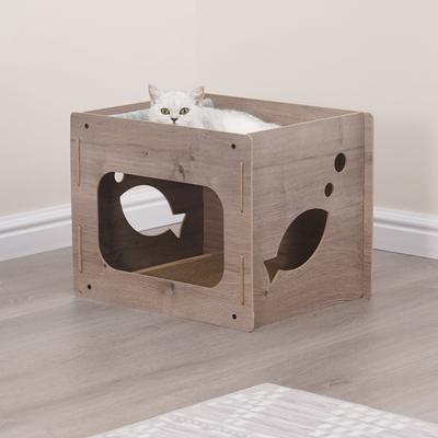 Show full view: Petpals 14-in 2 in 1 Cat House with Scratching Pad, Brown slide 5 of 8
