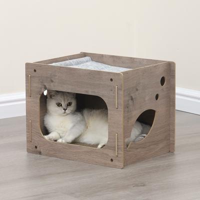 Show full view: Petpals 14-in 2 in 1 Cat House with Scratching Pad, Brown slide 6 of 8