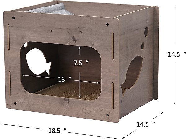 Show full view: Petpals 14-in 2 in 1 Cat House with Scratching Pad, Brown slide 2 of 8