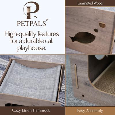 Show full view: Petpals 14-in 2 in 1 Cat House with Scratching Pad, Brown slide 3 of 8