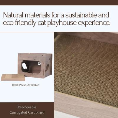 Show full view: Petpals 14-in 2 in 1 Cat House with Scratching Pad, Brown slide 4 of 8
