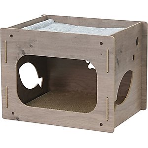 Petpals 14-in 2 in 1 Cat House with Scratching Pad, Brown