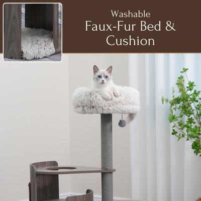 Show full view: Petpals 41-in Curved Cat Tree with Scratching Pad, Top Perch & Groomer, Brown Grey slide 8 of 11