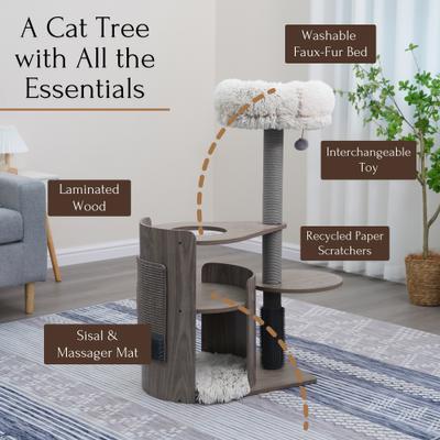 Show full view: Petpals 41-in Curved Cat Tree with Scratching Pad, Top Perch & Groomer, Brown Grey slide 6 of 11