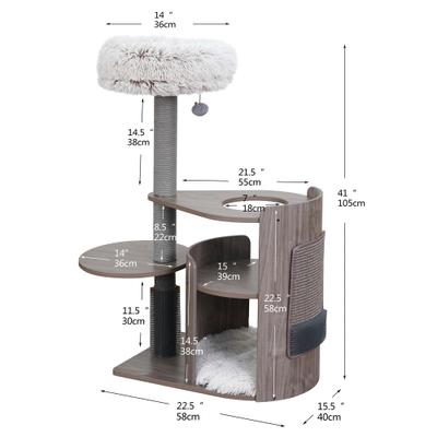 Show full view: Petpals 41-in Curved Cat Tree with Scratching Pad, Top Perch & Groomer, Brown Grey slide 3 of 11