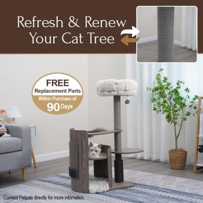Show full view: Petpals 41-in Curved Cat Tree with Scratching Pad, Top Perch & Groomer, Brown Grey slide 5 of 11