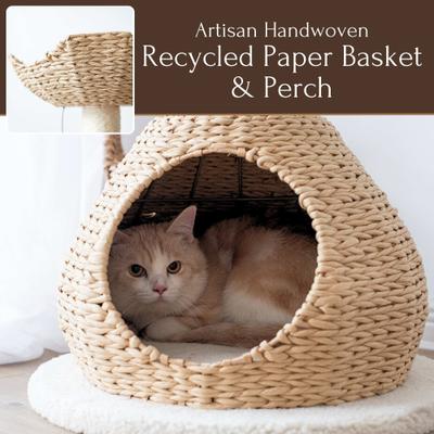 Show full view: Petpals 28-in Handwoven Cat Tree with Base Condo & Top Nest Perch, Beige slide 6 of 9