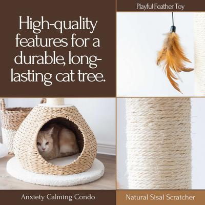 Show full view: Petpals 28-in Handwoven Cat Tree with Base Condo & Top Nest Perch, Beige slide 5 of 9