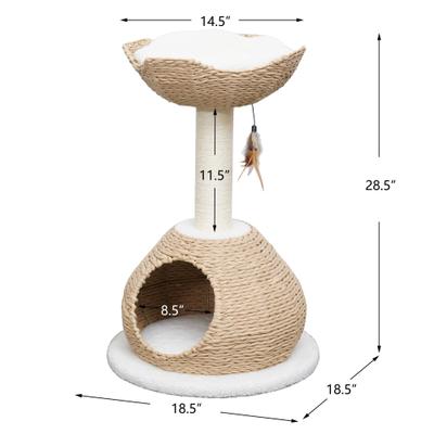 Show full view: Petpals 28-in Handwoven Cat Tree with Base Condo & Top Nest Perch, Beige slide 2 of 9