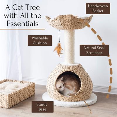 Show full view: Petpals 28-in Handwoven Cat Tree with Base Condo & Top Nest Perch, Beige slide 3 of 9