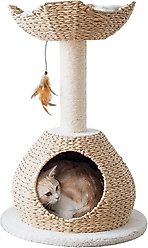 Petpals 28-in Handwoven Cat Tree with Base Condo & Top Nest Perch, Beige