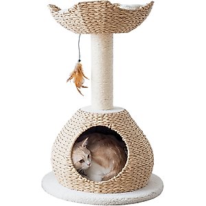 Petpals 28-in Handwoven Cat Tree with Base Condo & Top Nest Perch, Beige