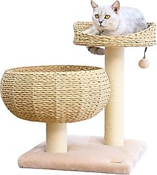 Petpals 16-in 2 Level Cat Nest Beds with Scratching Post, Beige slide 1 of 9
