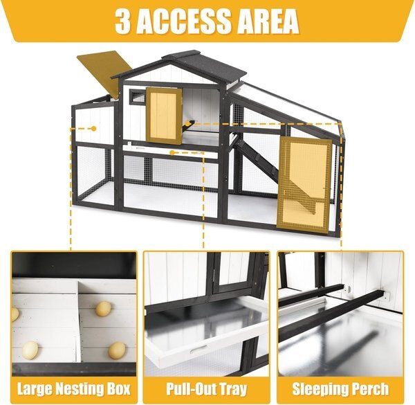 Petscosset 65-in Wooden Chicken Coop with Run, 1 to 2 Chicken Capacity, Black