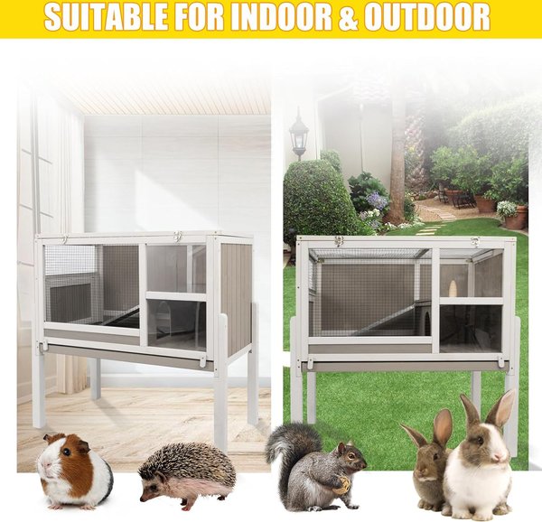 Petscosset Wooden Guinea Pig Cage with Tray, Small Animal Cage, Gray, 38-in