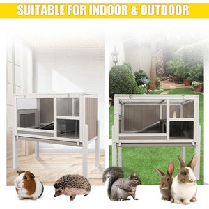 Petscosset Wooden Guinea Pig Cage with Tray, Small Animal Cage, Gray, 38-in