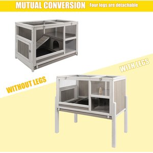 Petscosset Wooden Guinea Pig Cage with Tray, Small Animal Cage, Gray, 38-in