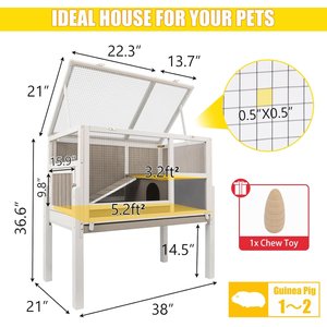 Petscosset Wooden Guinea Pig Cage with Tray, Small Animal Cage, Gray, 38-in