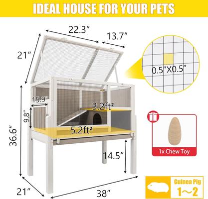 Show full view: Petscosset Wooden Guinea Pig Cage with Tray, Small Animal Cage, Gray, 38-in slide 2 of 9