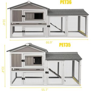 Petscosset Indoor/Outdoor Rabbit Hutch, 55.1 x 17.7 x 33.4-in