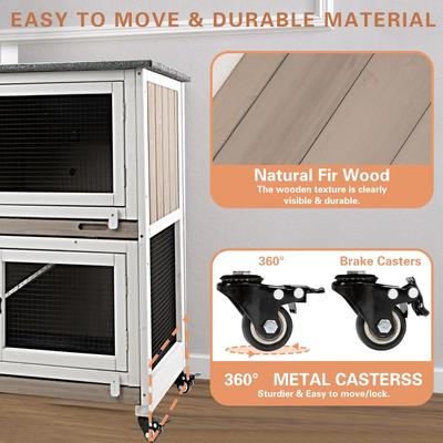 Show full view: Petscosset Indoor Wooden Two-Story Rabbit Hutch with Tray Small Animal Cage, Gray, 36-in slide 6 of 9