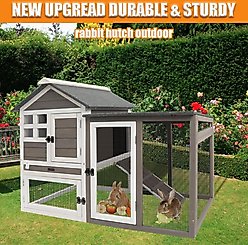 Petscosset Wooden Two-Story Rabbit Hutch with Tray, Gray, 48-in slide 2 of 7