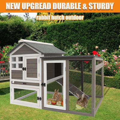 Show full view: Petscosset Wooden Two-Story Rabbit Hutch with Tray, Gray, 48-in slide 4 of 9