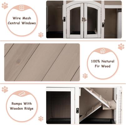 Show full view: Petscosset Indoor Wooden Two-Story Rabbit Hutch with Wheels, Gray, 47-in slide 5 of 9