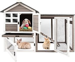 Petscosset Wooden Two-Story Rabbit Hutch with Tray, Gray, 48-in