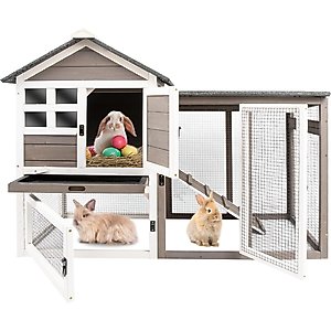 Petscosset Wooden Two-Story Rabbit Hutch with Tray, Gray, 48-in