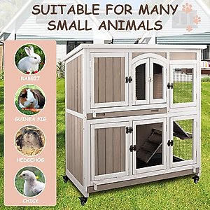 Petscosset 47-in Indoor Wooden 2 Story Rabbit Hutch