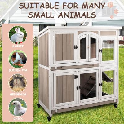 Show full view: Petscosset Indoor Wooden Two-Story Rabbit Hutch with Wheels, Gray, 47-in slide 7 of 9