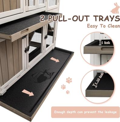 Show full view: Petscosset Indoor Wooden Two-Story Rabbit Hutch with Wheels, Gray, 47-in slide 3 of 9