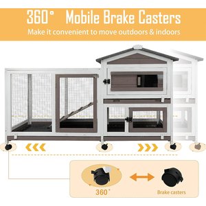 Petscosset Indoor Two-Story Rabbit Hutch with Wheels, Gray, 55-in