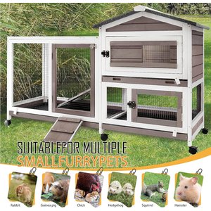 Petscosset Indoor Two-Story Rabbit Hutch with Wheels, Gray, 55-in