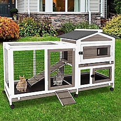 Petscosset Indoor Two-Story Rabbit Hutch with Wheels, Gray, 55-in