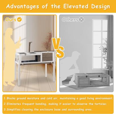 Show full view: Petscosset Wooden Tortoise & Reptile Habitat Cage with Legs, Gray, 37-in slide 3 of 9