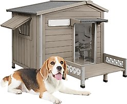 Petscosset Outdoor Dog House with Porch & Window, 40.6 x 34.8 x 38.8-in