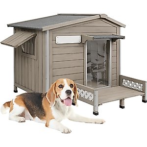Petscosset Outdoor Dog House with Porch & Window, 40.6 x 34.8 x 38.8-in