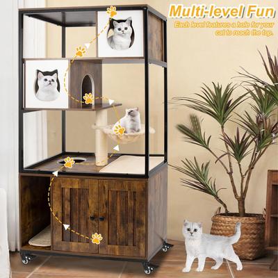 Show full view: Petscosset 31.5-in Wooden Furniture Style Cat Litter Box Enclosure, Brown slide 4 of 10