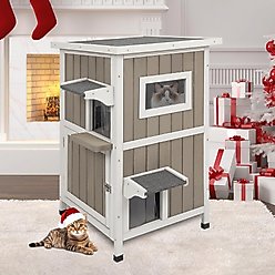 Petscosset Outdoor Two-Story Cat House, Gray