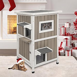 Petscosset Outdoor Two-Story Cat House, Gray